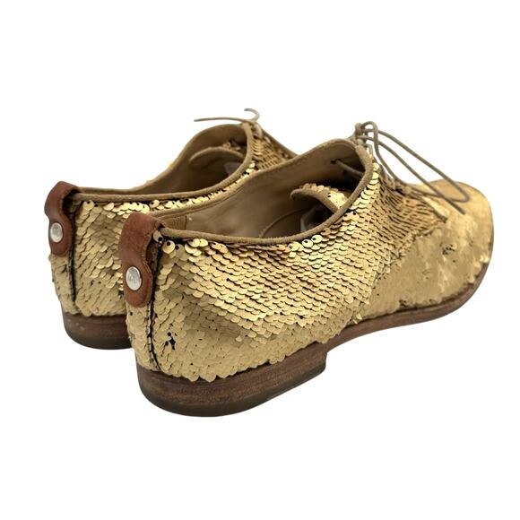 AGL Matte Gold All Over Sequins Lace Up Oxford Classic Party Dress Shoes - Picture 5 of 11